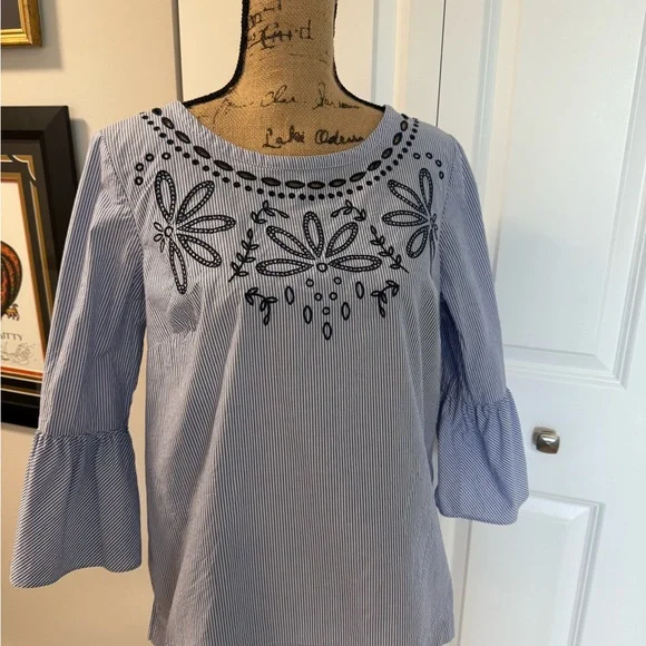 TALBOTS Eyelet Embroidered Striped Blouse - Picture 11 of 11